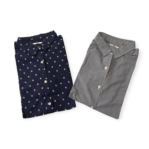 A set of 2 Uniqlo  Cotton Shirts,  Size XL, Blue dots, Black/white Gingham Check - Picture 1 of 16